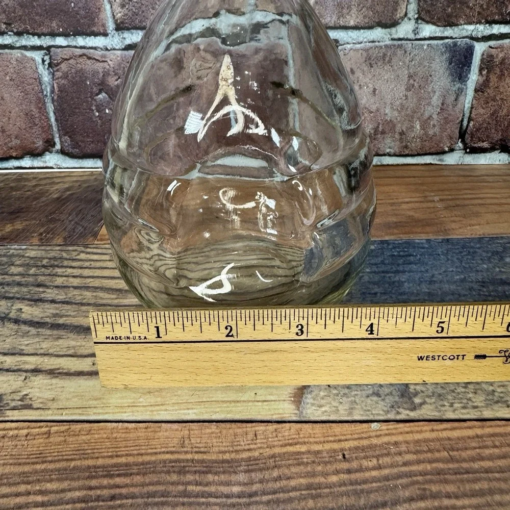 Vintage MCM Glass Liquor/ Whiskey Decanter w/ Stopper Round Ribbed Barware‎